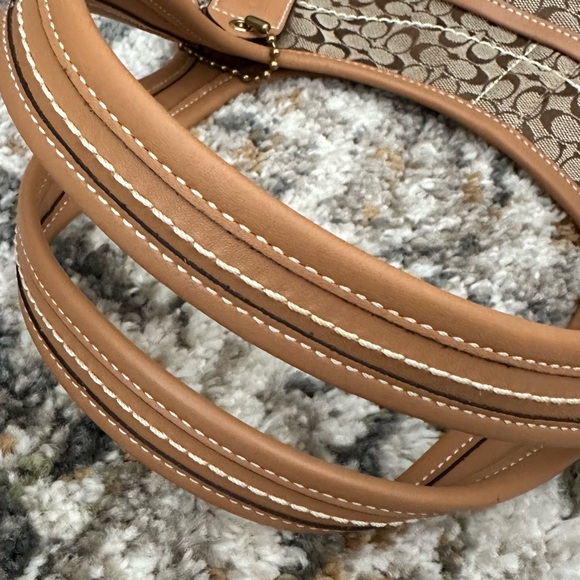 COACH 2007 TAN LEATHER JACQUARD CANVAS SHOULDER BAG WITH ORIGINAL HANGTAG - Picture 14 of 15